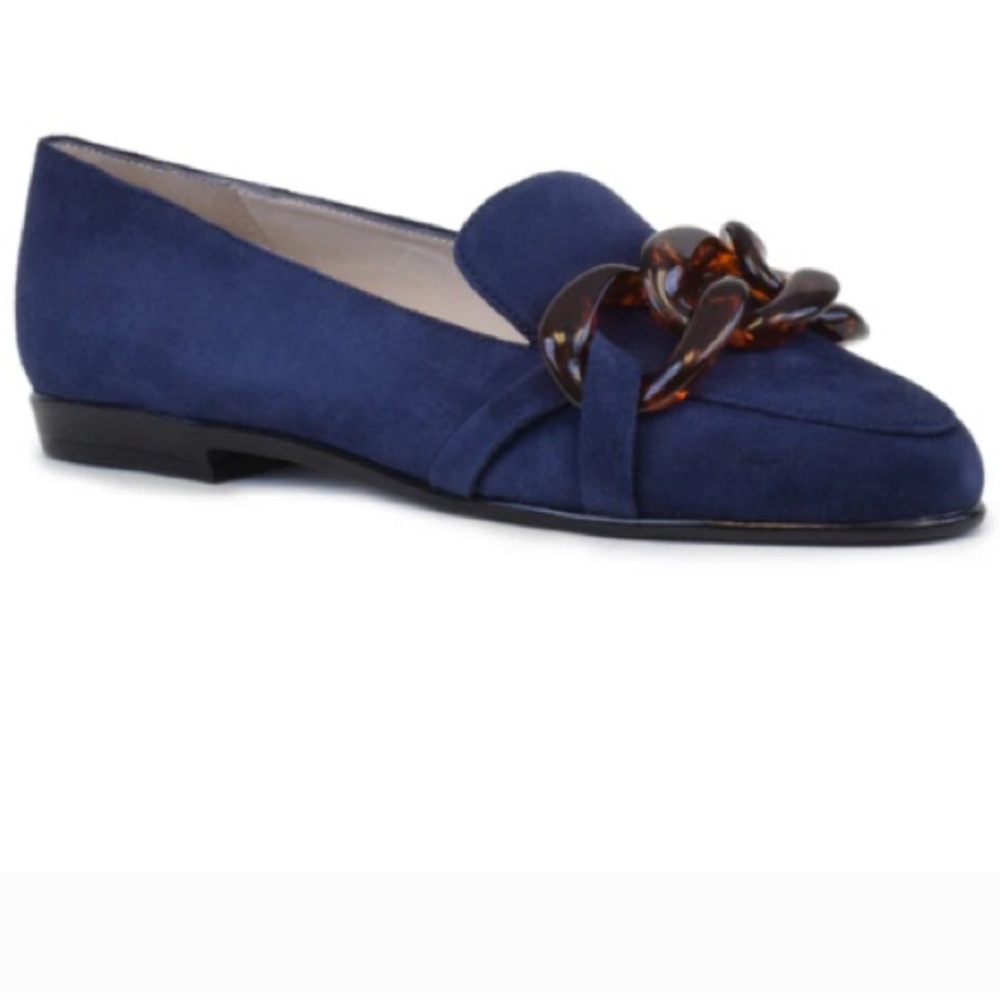 Amalfi By Rangoni Italian Navy Blue Suede Leather Loafers Chunky Chain 7.5